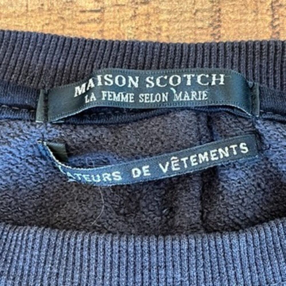 Maison Scotch & Soda Black Sweatshirt Short Sleeves Sequins Back Buttons Size 1 - Picture 10 of 13
